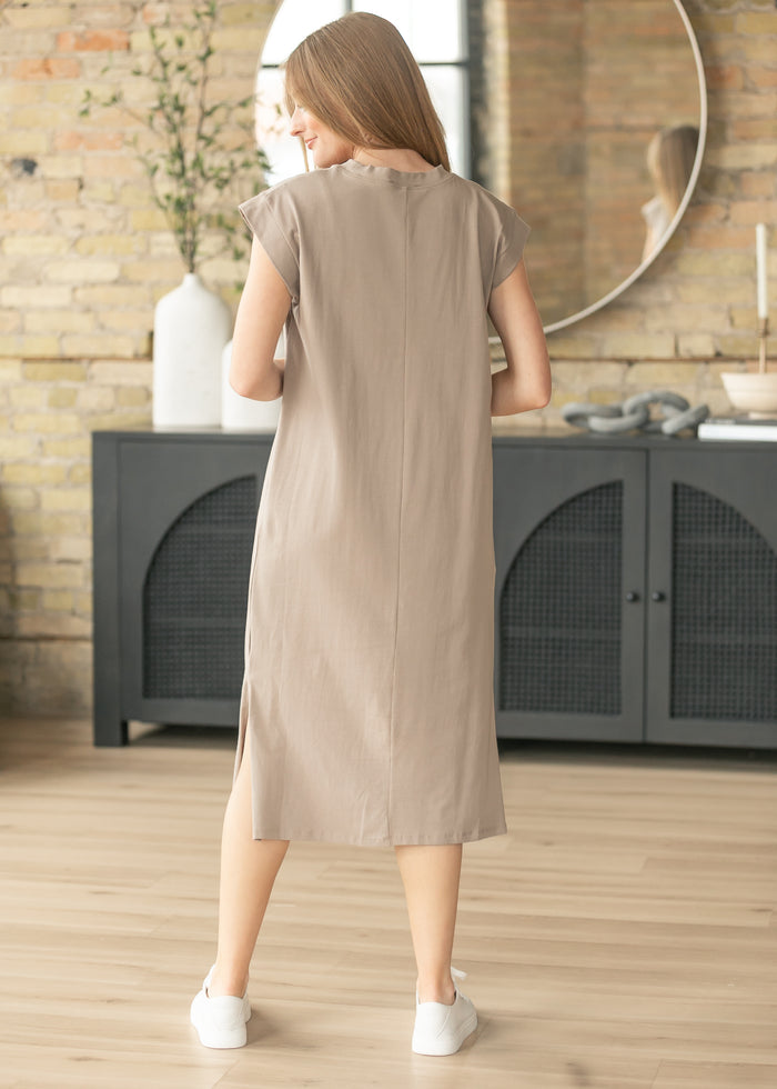 Taupe Cap Sleeve T-shirt Midi Dress FF Dresses