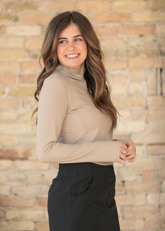 Taupe Long Sleeve Workout Jacket FF Layering Essentials
