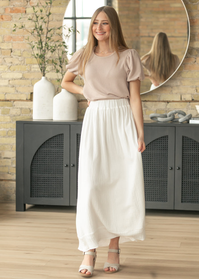Taupe Ribbed Puff Sleeve Top FF Tops