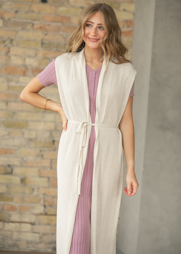 Taupe Sleeveless Belted Cardigan FF Layering Essentials