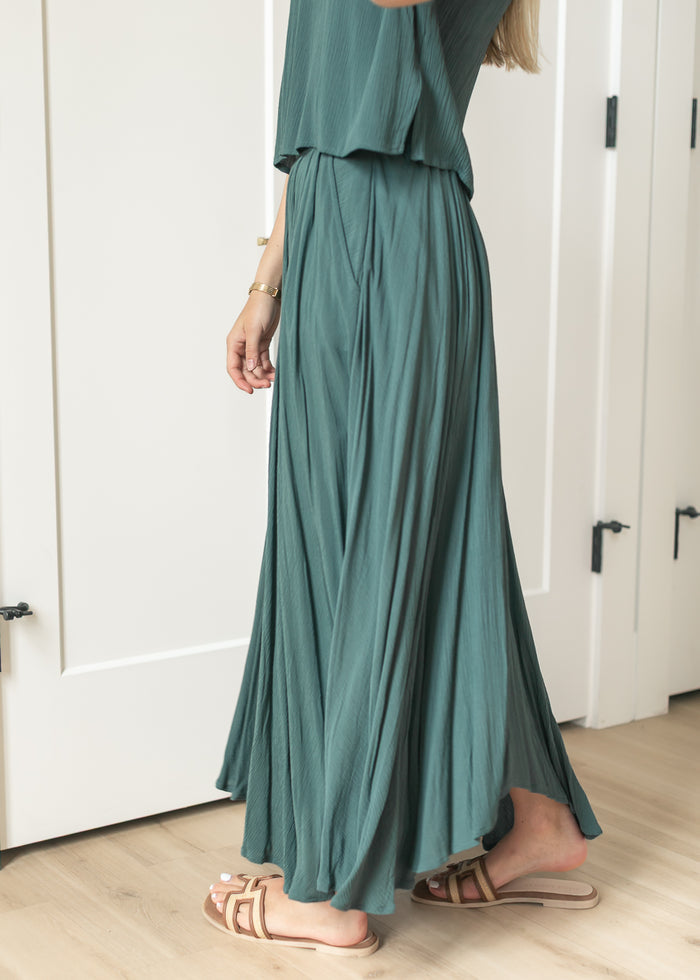 Teal Gauze Maxi Skirt & Top Set FF Tops