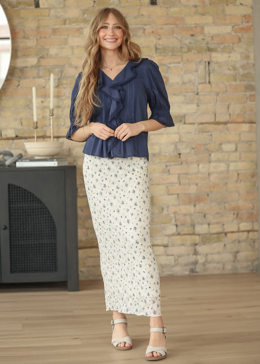 Textured Blue Floral Maxi Skirt - FINAL SALE FF Skirts