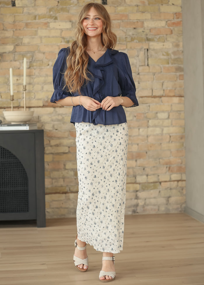 Textured Blue Floral Maxi Skirt - FINAL SALE FF Skirts