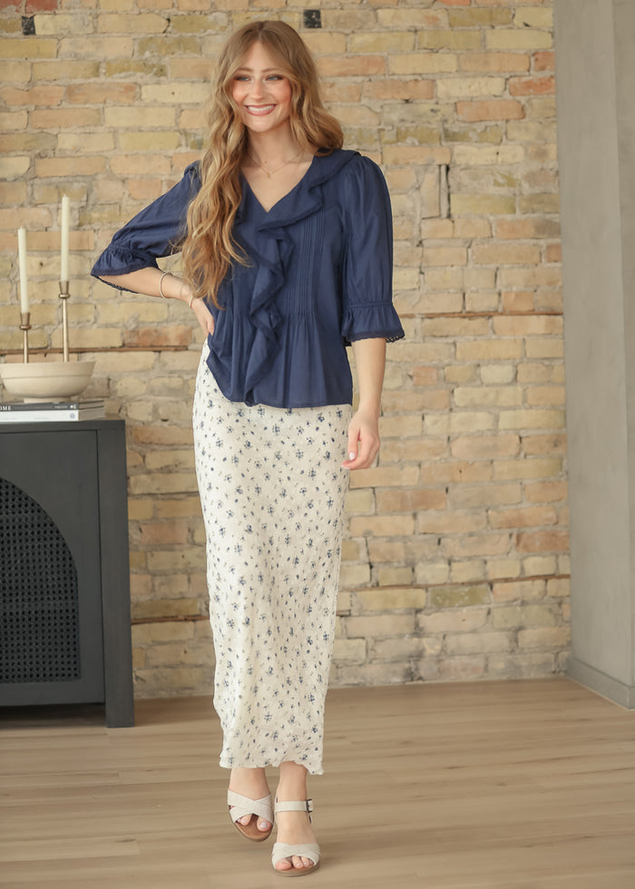 Textured Blue Floral Maxi Skirt - FINAL SALE FF Skirts