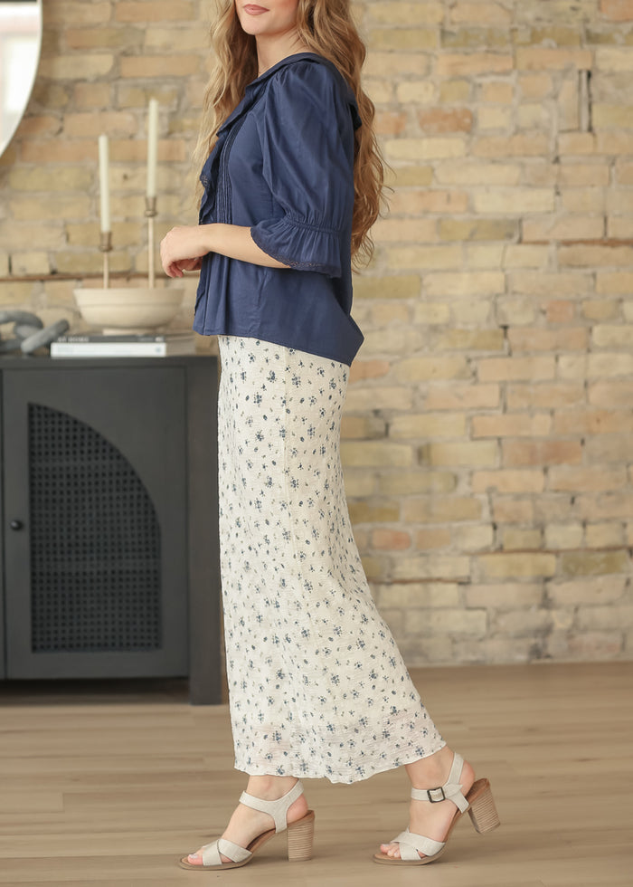 Textured Blue Floral Maxi Skirt - FINAL SALE FF Skirts