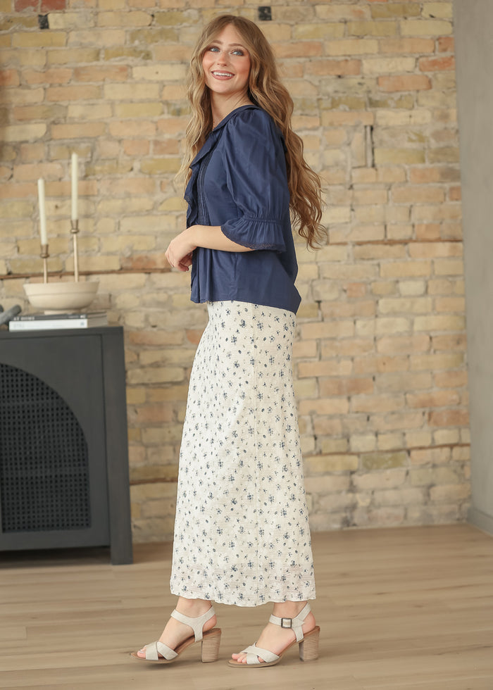 Textured Blue Floral Maxi Skirt - FINAL SALE FF Skirts