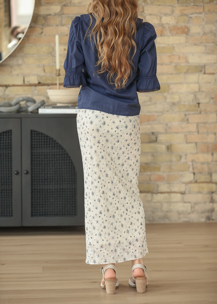 Textured Blue Floral Maxi Skirt - FINAL SALE FF Skirts