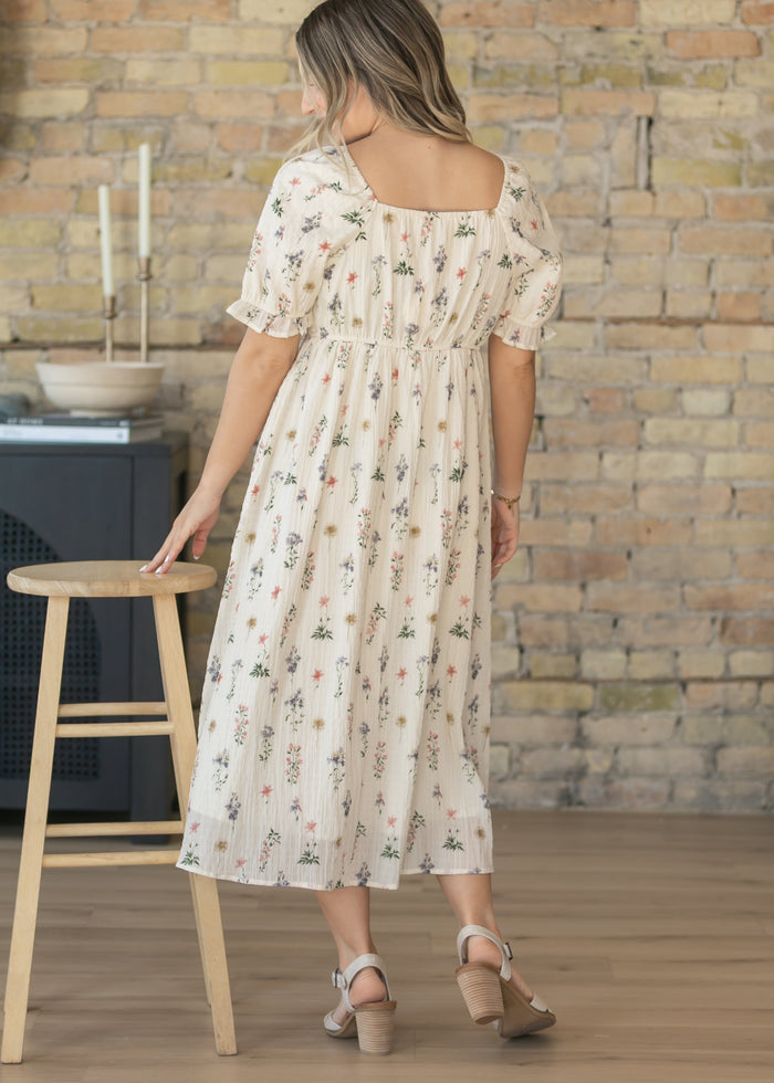 Textured Floral Print Midi Dress FF Dresses