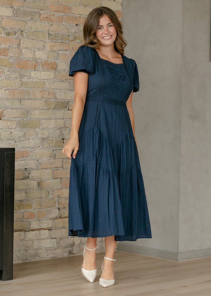 Textured Square Neck Woven Midi Dress FF Dresses