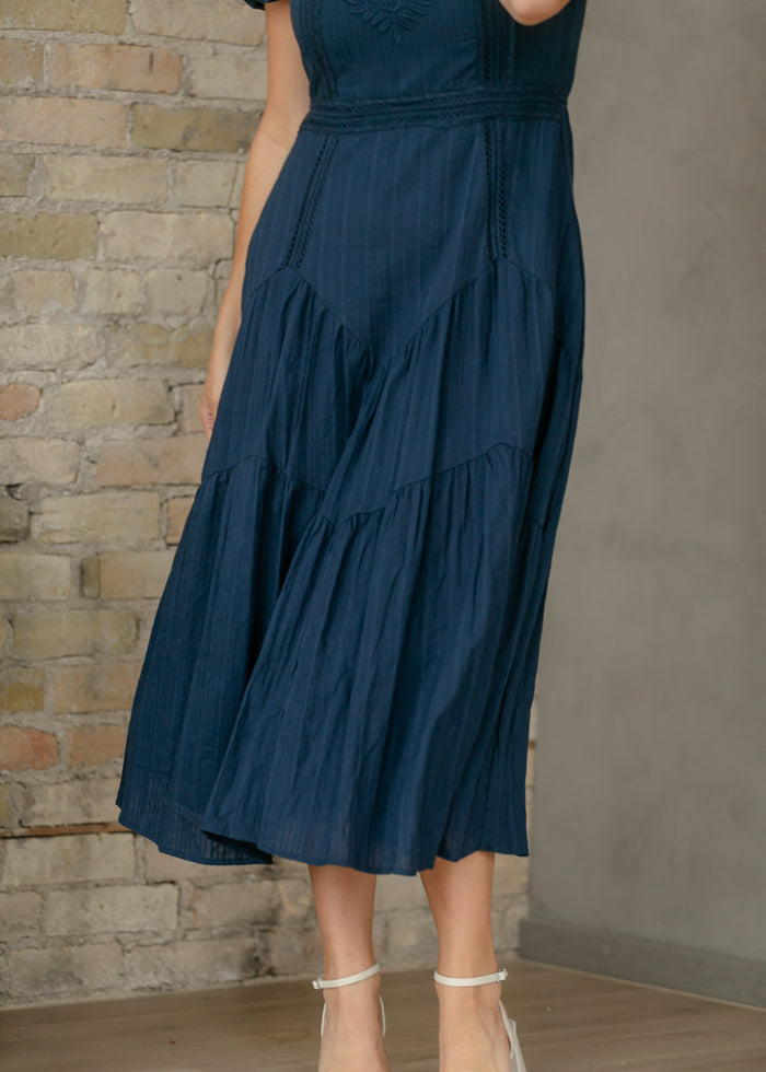 Textured Square Neck Woven Midi Dress FF Dresses