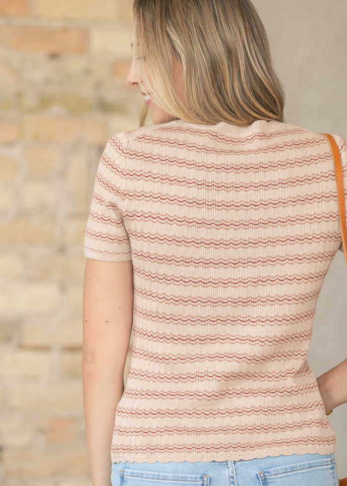 Textured Stripe Classic Short Sleeve Top FF Tops