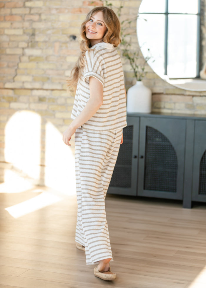 Textured Striped Drawstring Pants FF Pants