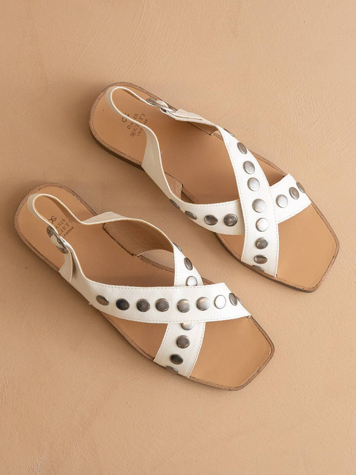 The Kylie White | Studded Cross Band Sandal