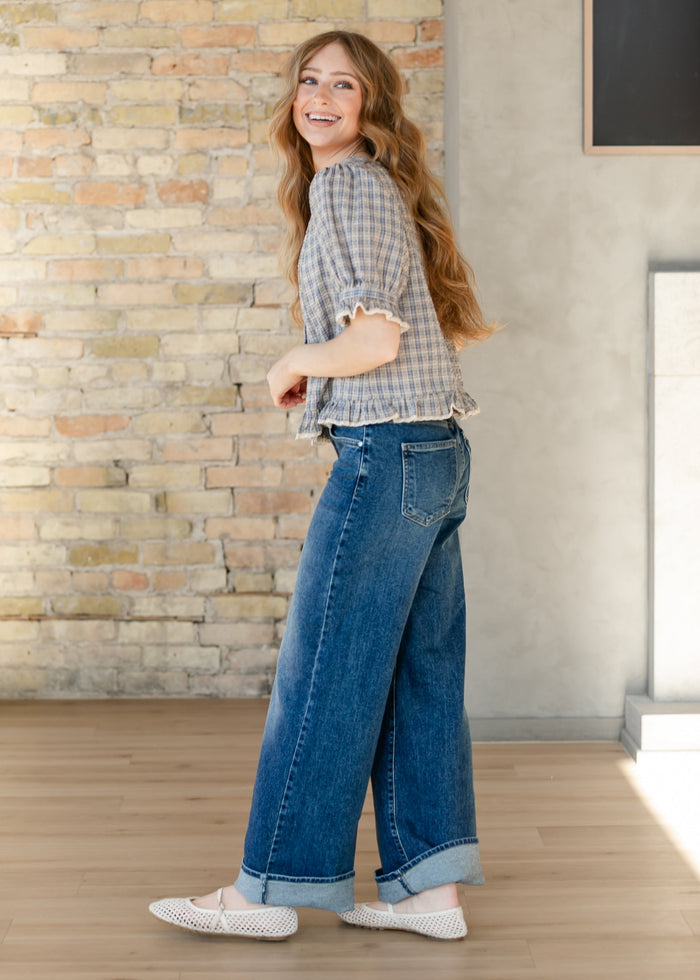 Things Between® Cassie Blouse Blue Gingham FF Tops