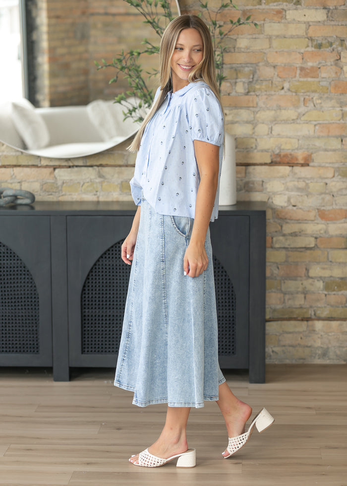 Things Between® Lettie Flower Jacquard Blouse Top FF Tops