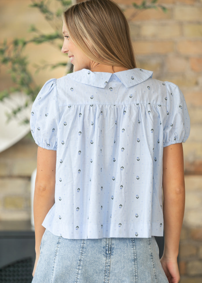 Things Between® Lettie Flower Jacquard Blouse Top FF Tops