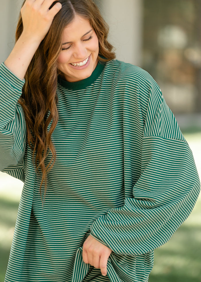 Things Between® Levi Green Striped Top FF Tops