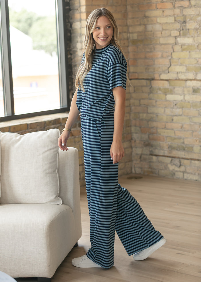 Things Between® Navy Stripe Clairo Wide Leg Pants FF Pants