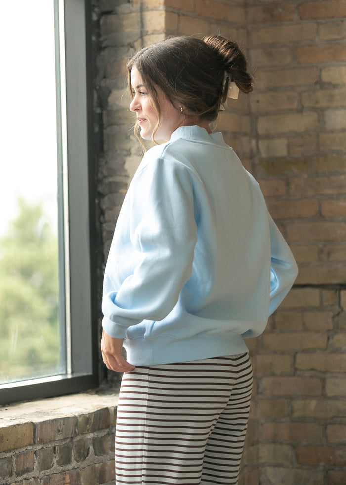 Things Between® Nelly Mock Neck Baby Blue Sweatshirt FF Tops