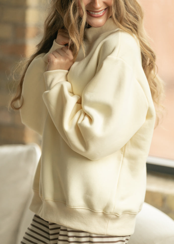 Things Between® Nelly Mock Neck Butter Yellow Sweatshirt FF Tops