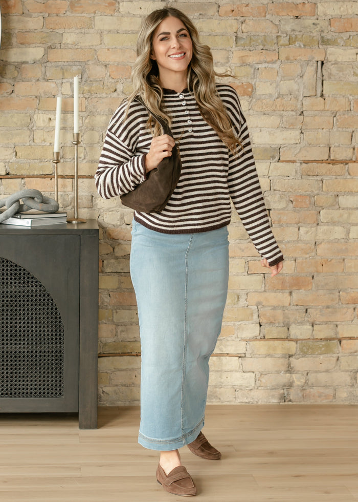 Things Between® Piper Henley Striped Pullover FF Tops