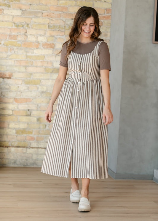 Things Between® Sleeveless Stripe Button Up Maxi Dress FF Dresses
