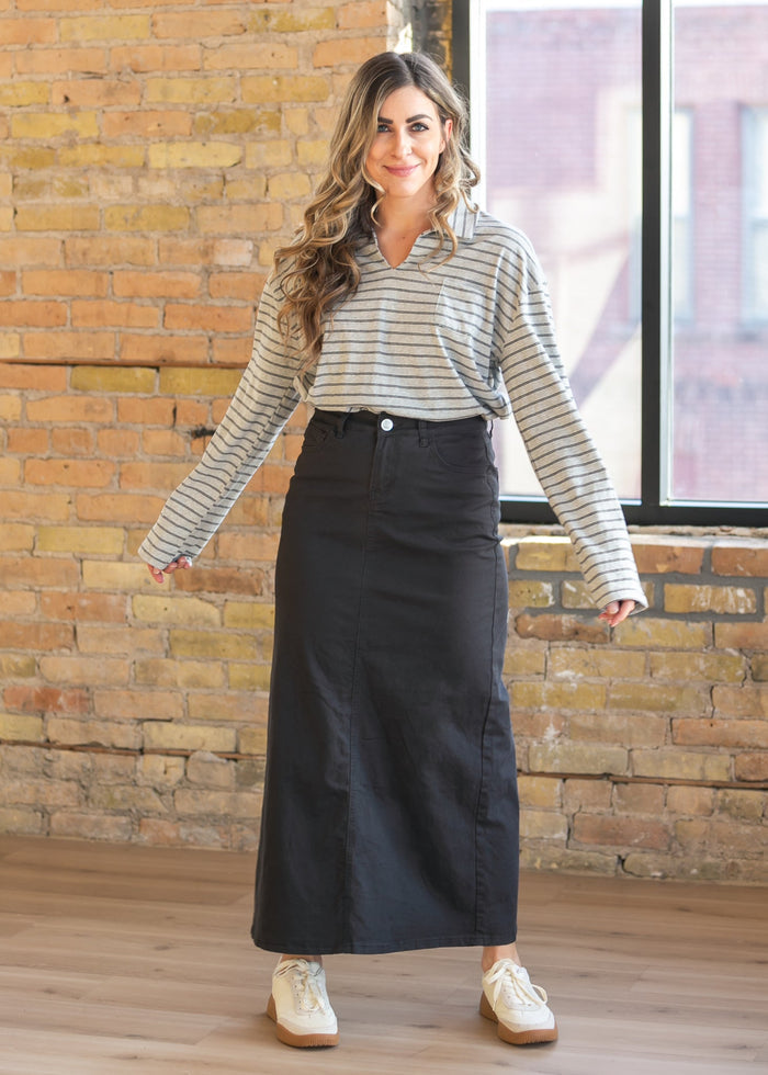 Things Between® Striped Long Sleeve Collared Top FF Tops