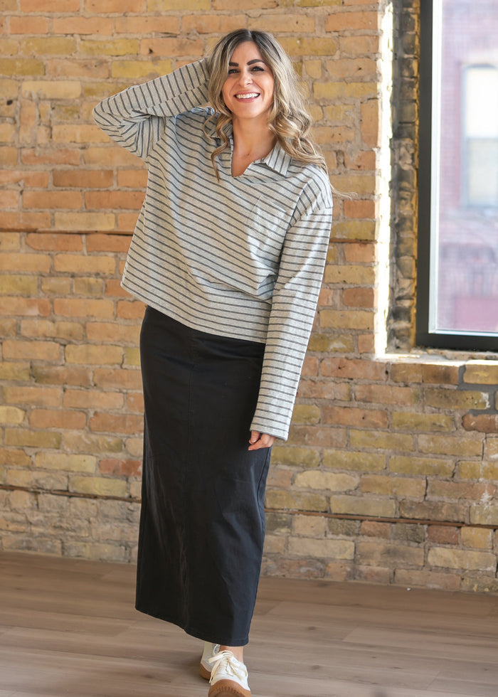 Things Between® Striped Long Sleeve Collared Top FF Tops
