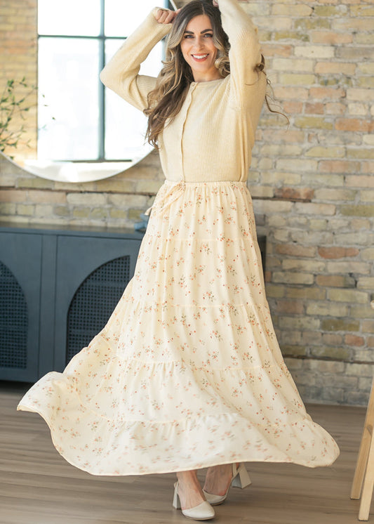 Tie Waist Tiered Floral Maxi Skirt FF Skirts