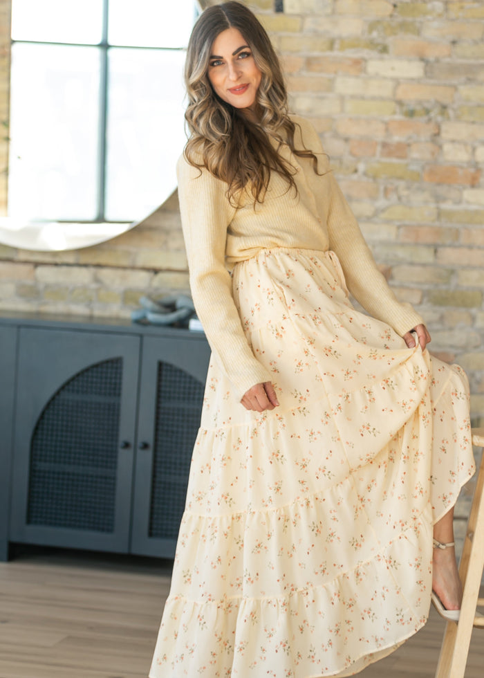 Tie Waist Tiered Floral Maxi Skirt FF Skirts