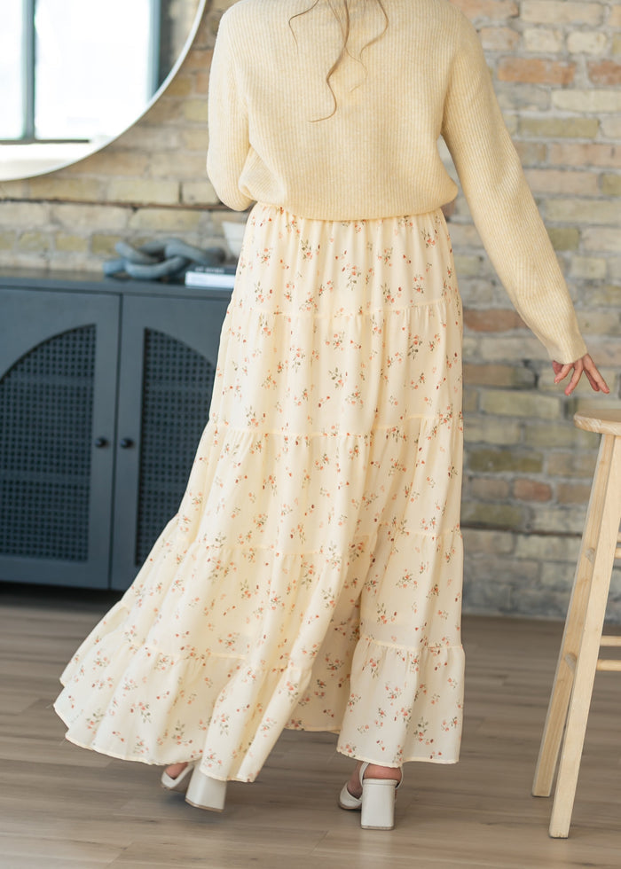 Tie Waist Tiered Floral Maxi Skirt FF Skirts