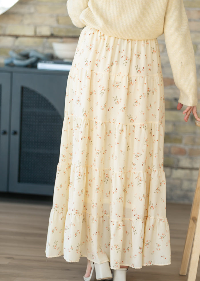 Tie Waist Tiered Floral Maxi Skirt FF Skirts