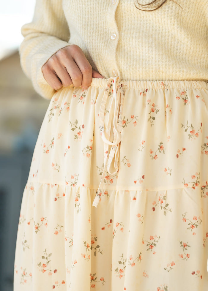Tie Waist Tiered Floral Maxi Skirt FF Skirts