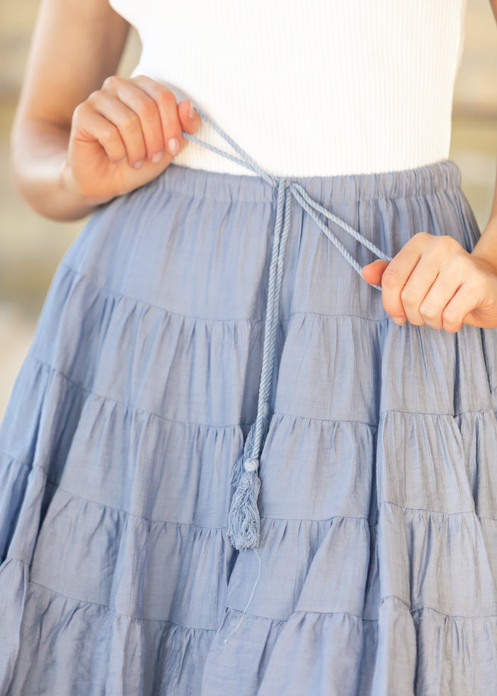 Tiered Circle Blue Midi Skirt FF Skirts