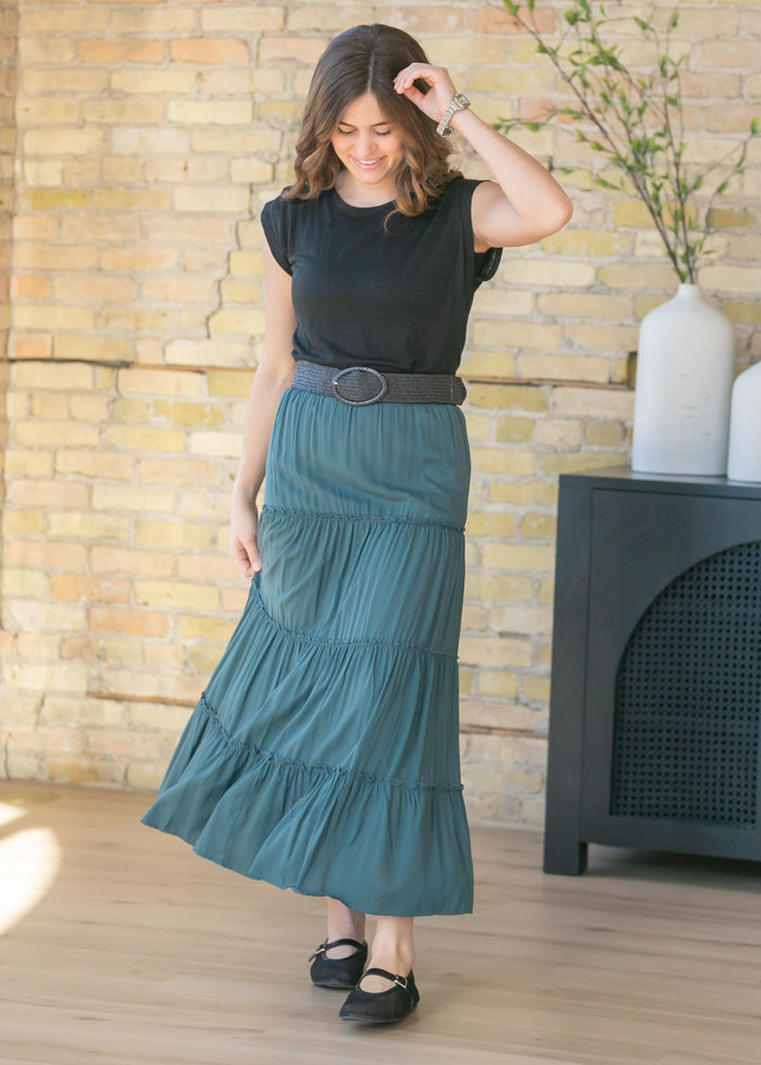 Tiered Elastic Waist Maxi Skirt FF Skirts