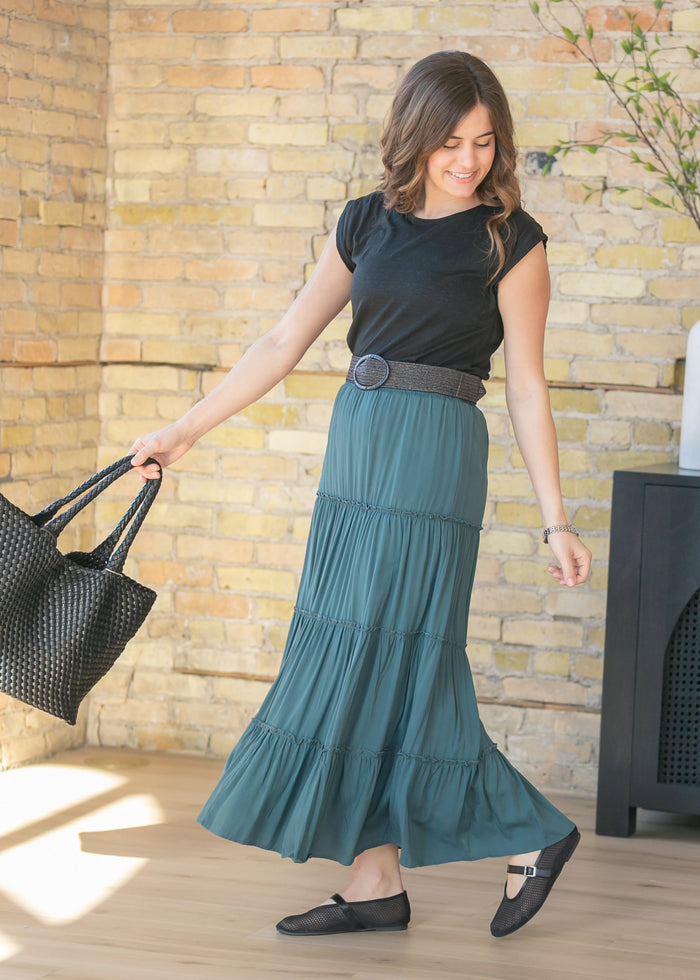 Tiered Elastic Waist Maxi Skirt FF Skirts