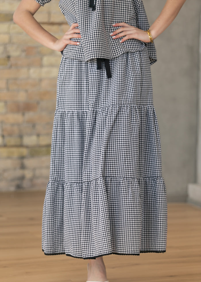 Tiered Gingham Maxi Skirt FF Skirts