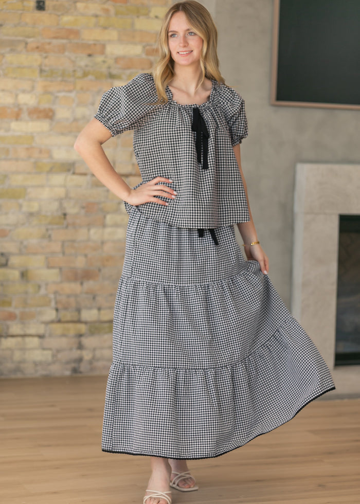 Tiered Gingham Maxi Skirt FF Skirts