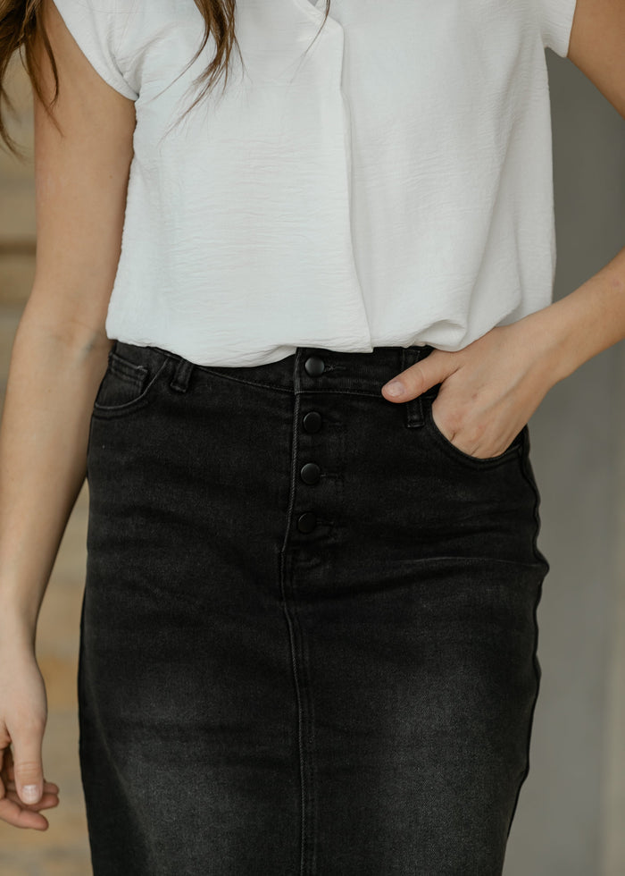 Tiffany Black Denim Midi Skirt IC Skirts