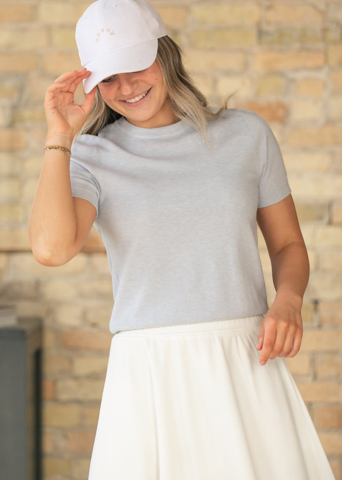 Timeless Blue Short Sleeve Knit Sweater FF Tops