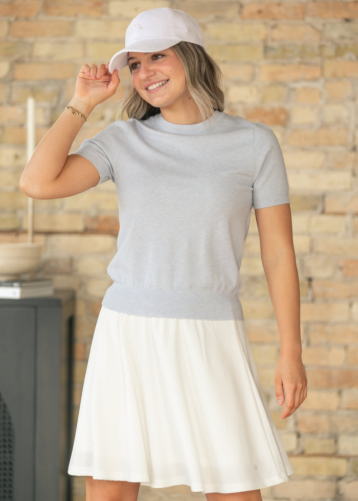 Timeless Blue Short Sleeve Knit Sweater FF Tops
