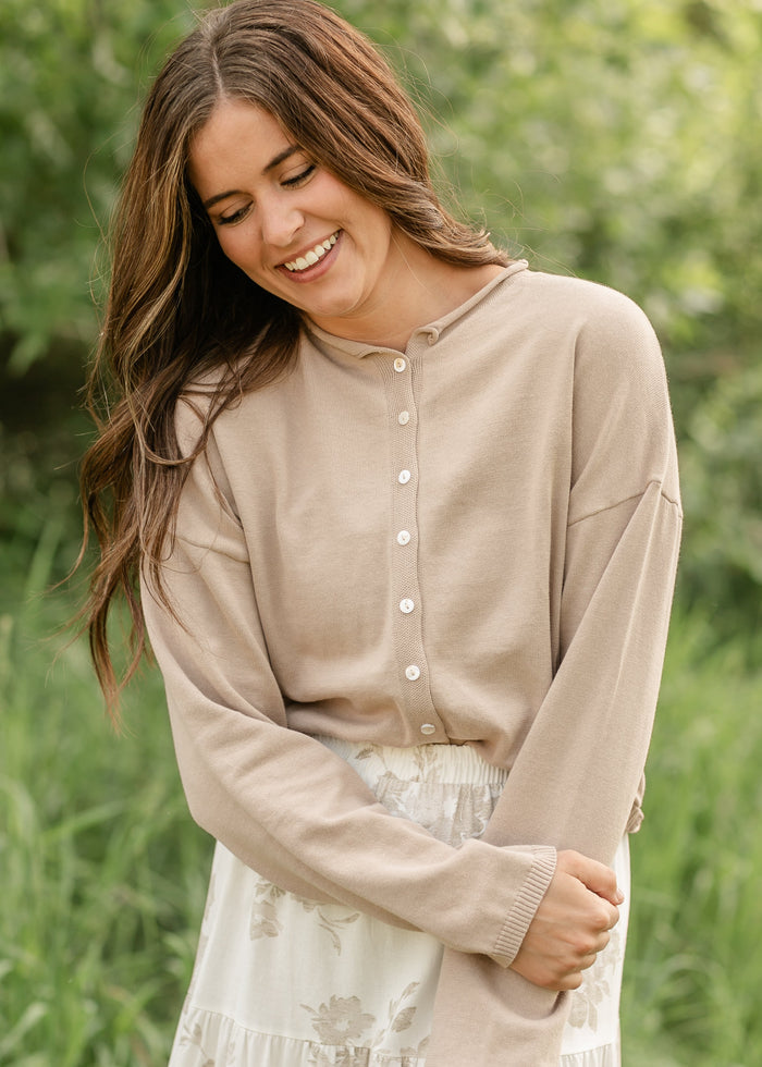 Toby Button Front Cardigan FF Layering Essentials Taupe / S