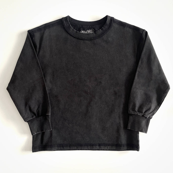 Toddler Black Acid- Wash Long Sleeve Tee