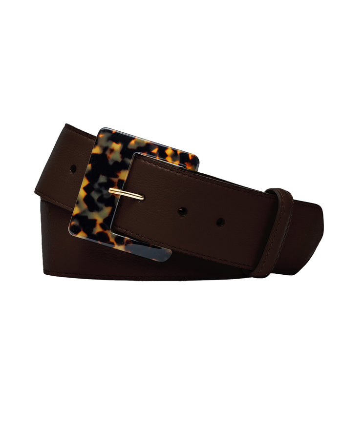Tortoise Square Buckle Belt in Chocolate