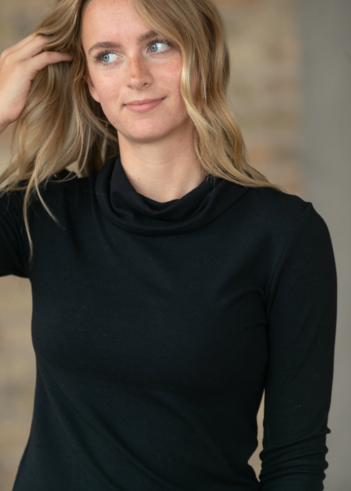 Ultra Soft Black Basic Long Sleeve Turtleneck FF Tops