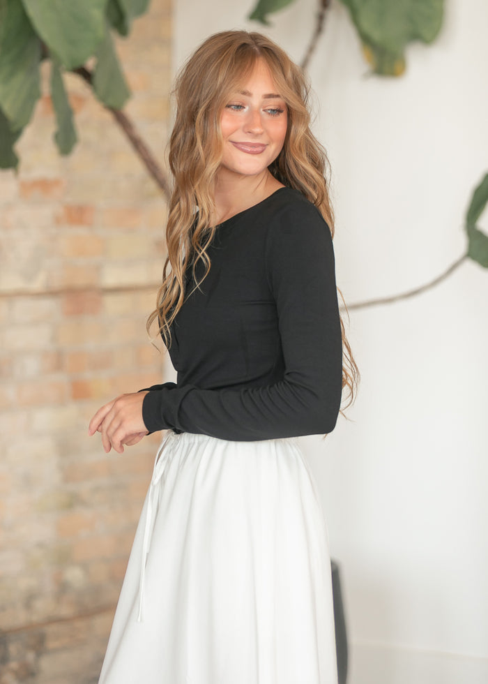 Ultra Soft Black Classic Ribbed Henley Top FF Tops