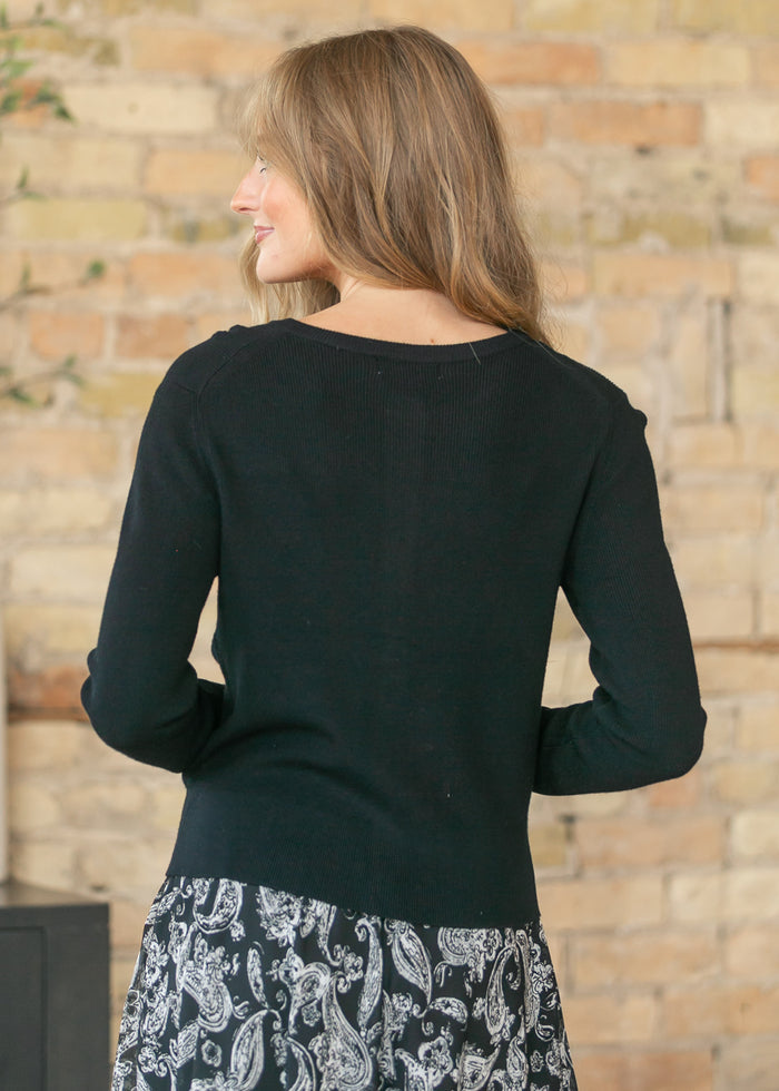 Ultra Soft Black Essential Ribbed Button Up Cardigan FF Tops