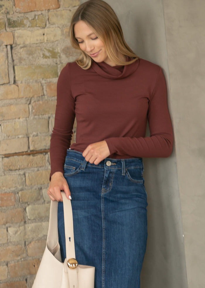 Ultra Soft Burgundy Basic Long Sleeve Turtleneck FF Tops