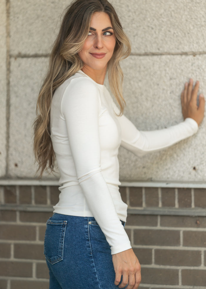 Ultra Soft Ivory Basic Long Sleeve Top FF Tops