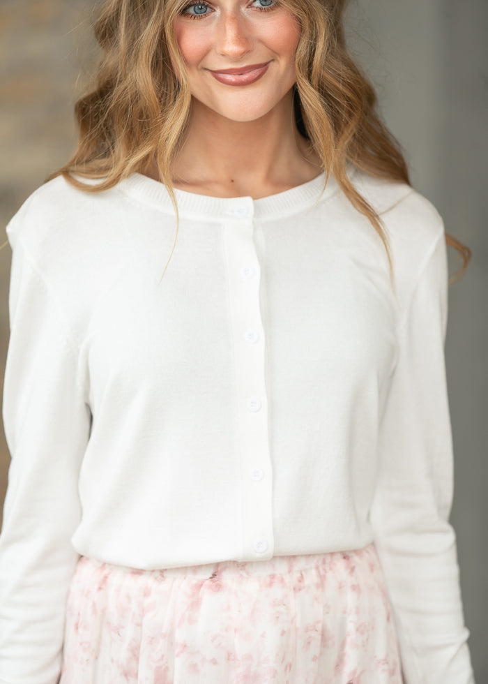 Ultra Soft Ivory Long Sleeve Cardigan FF Tops